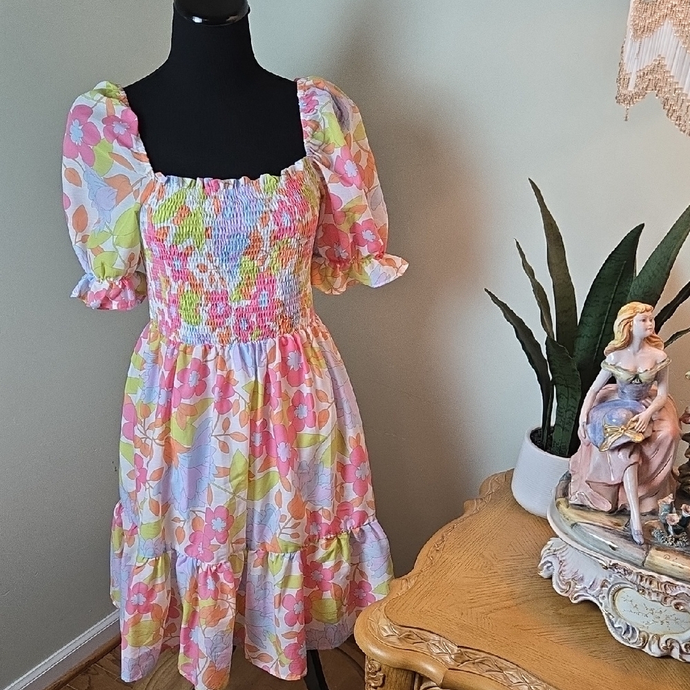 J.Marie Fun Floral Puff Sleeve Dress